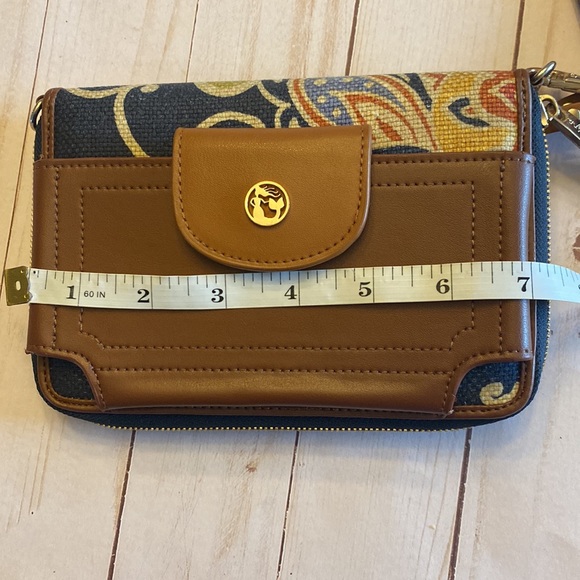 SPARTINA 449 Elfrida Navy Orange Paisley Linen Leather Wristlet - Picture 8 of 9